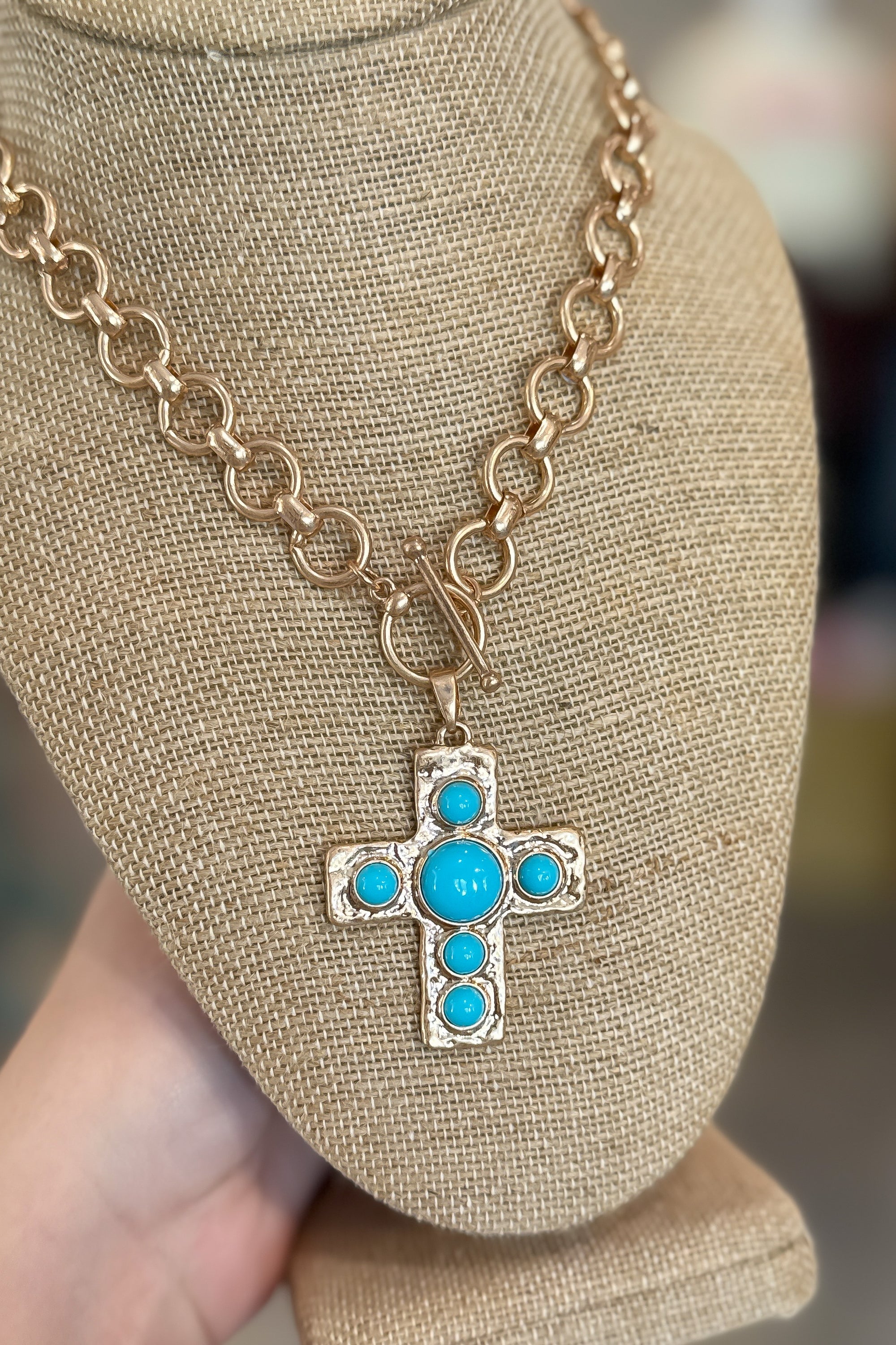 Turqouise Gold Cross Necklace
