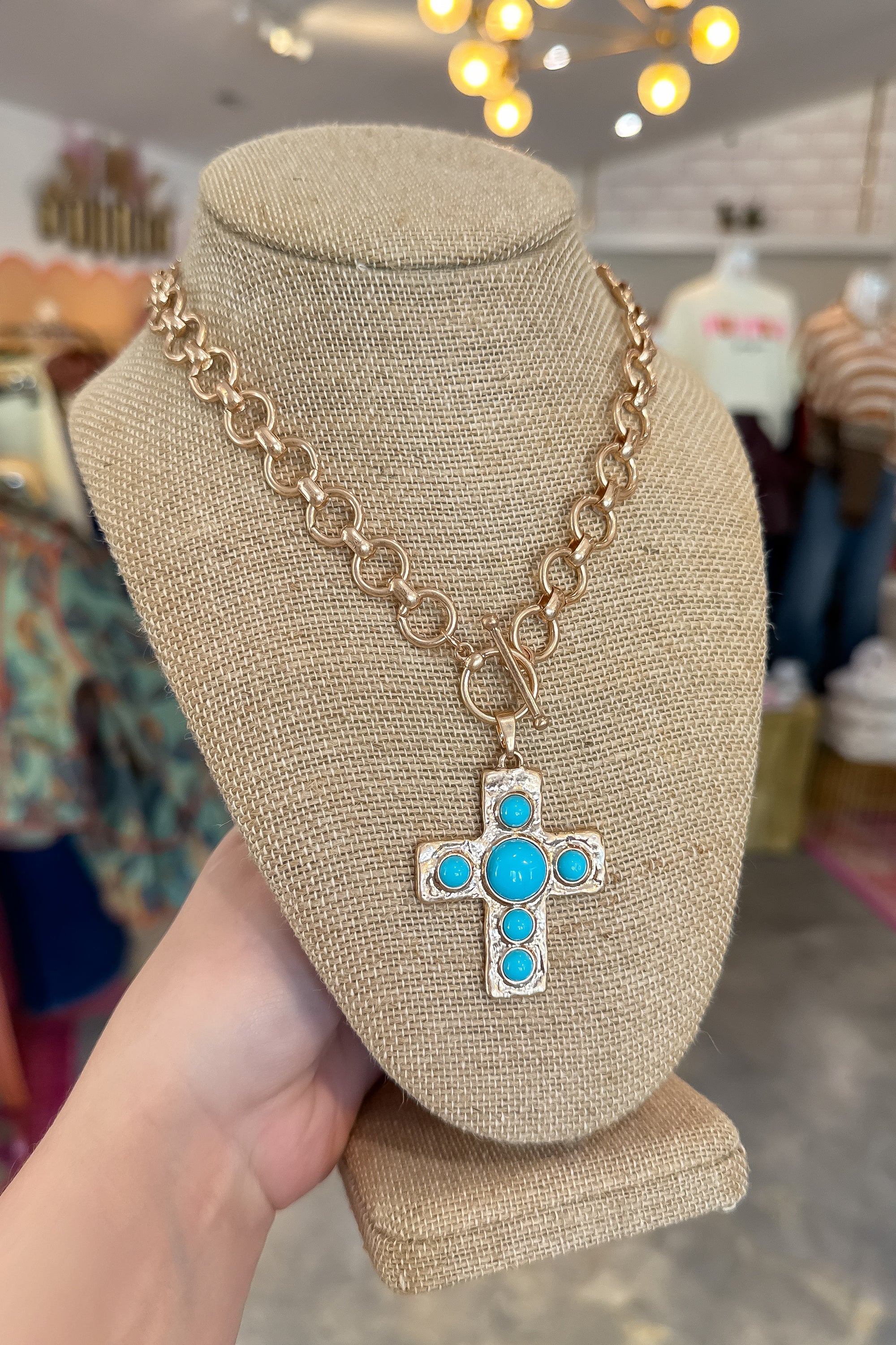 Turqouise Gold Cross Necklace