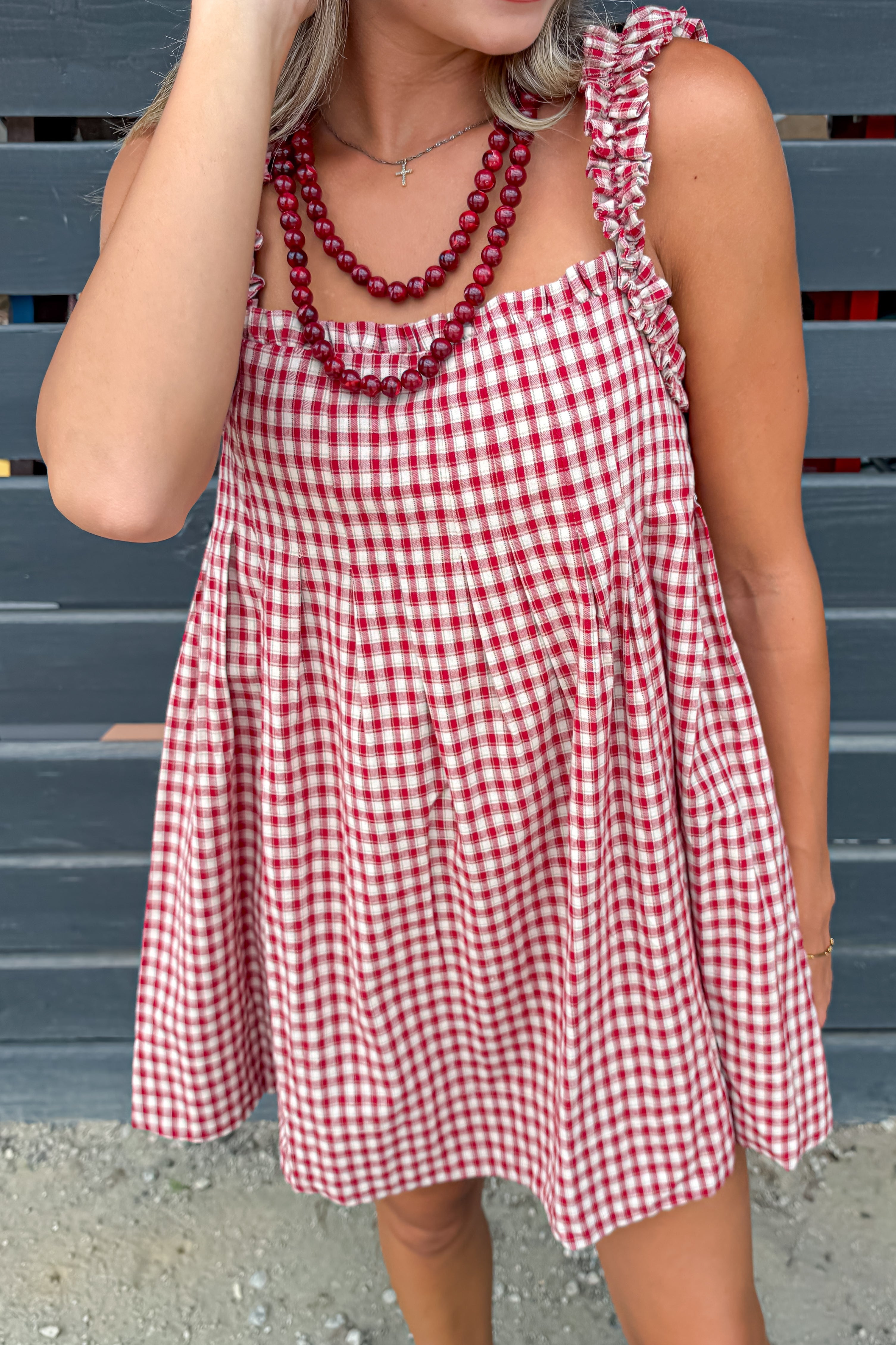 Carolina Nights Gingham Babydoll Mini Dress | Gingham Game Day
