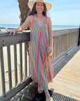 Aztec Aqua Stripes V-Neck Midi Dress