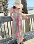 Aztec Aqua Stripes V-Neck Midi Dress