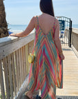 Aztec Aqua Stripes V-Neck Midi Dress