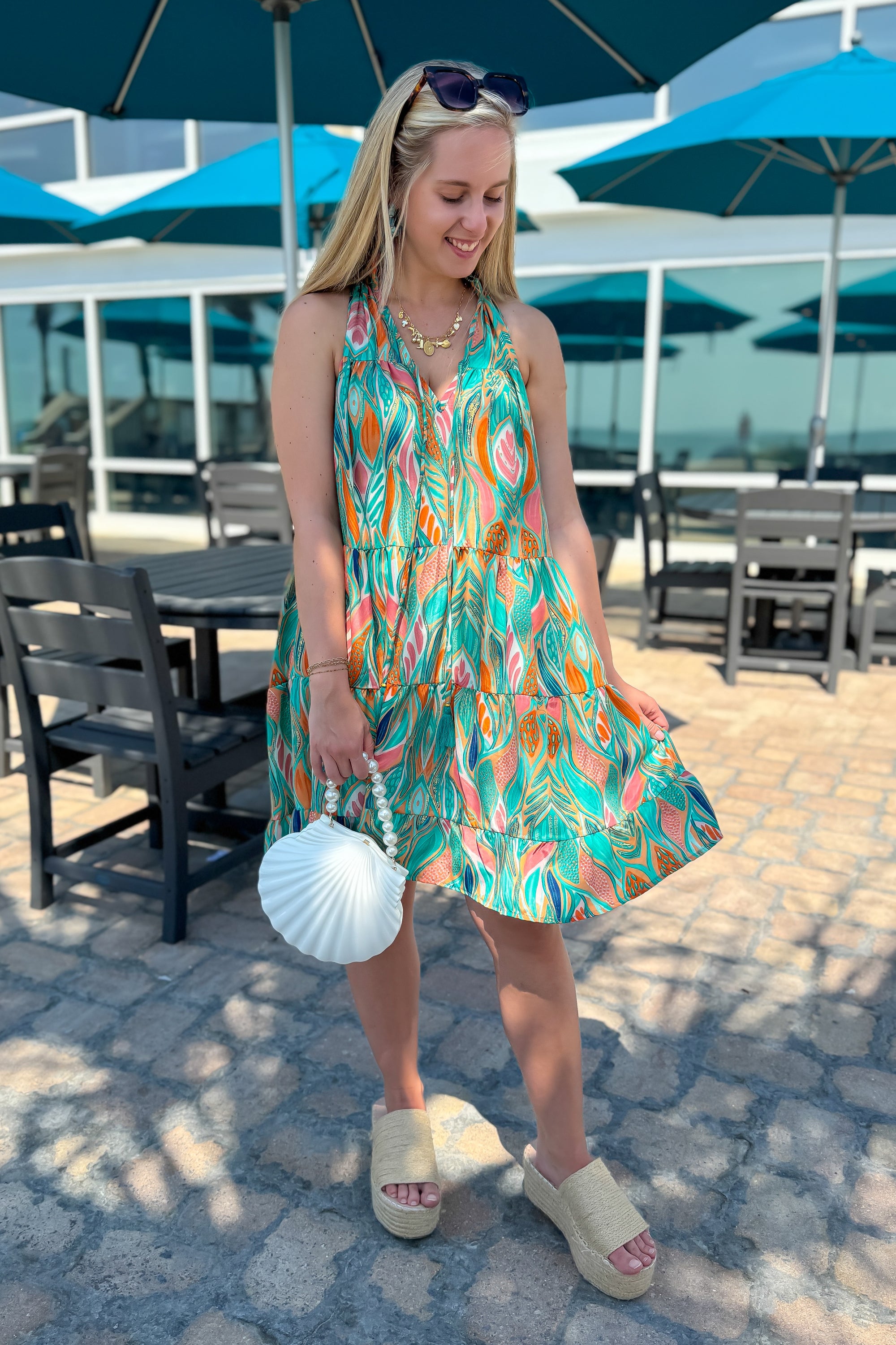 Mahi Sea Foam Green Patterned Mini Dress