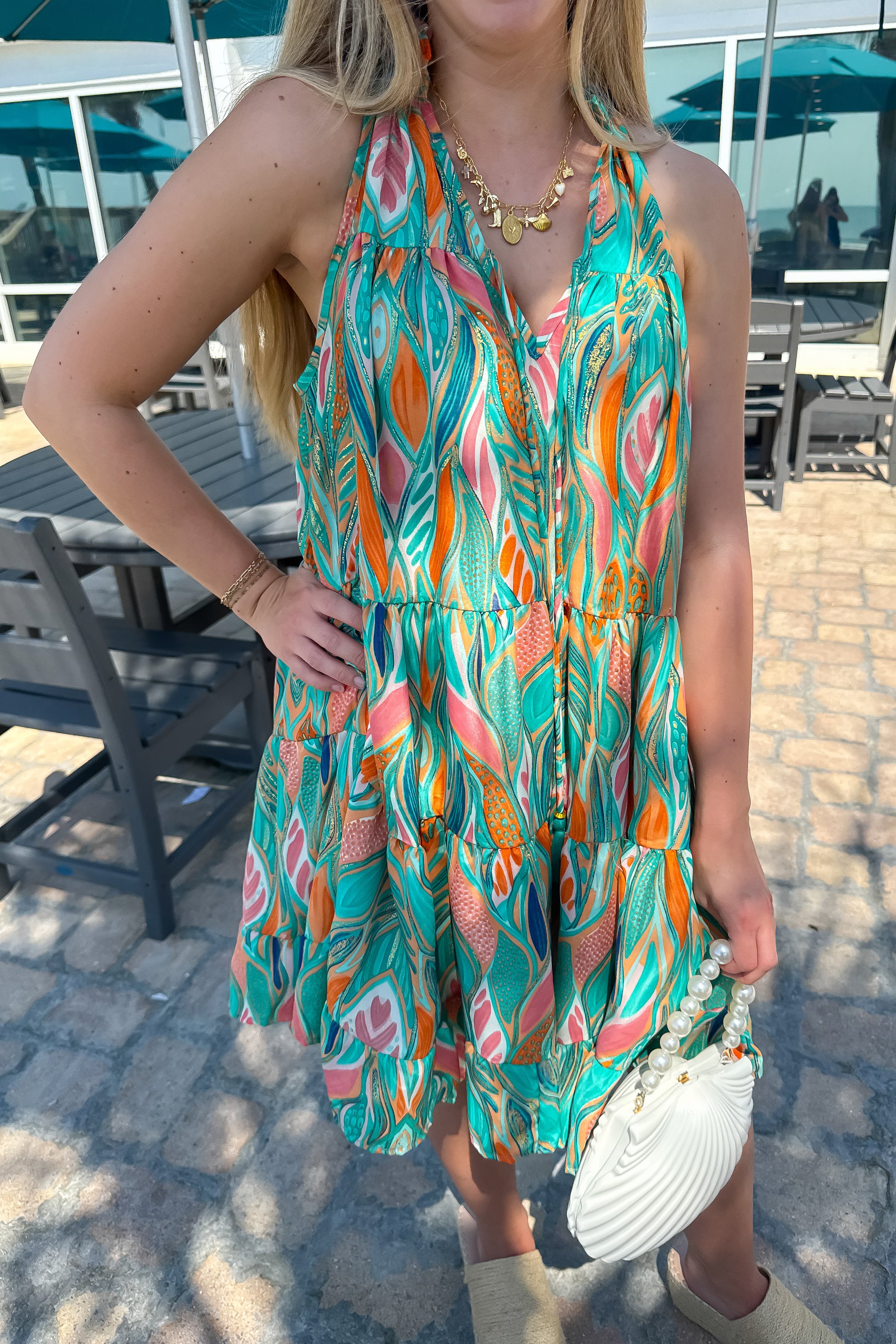 Mahi Sea Foam Green Patterned Mini Dress