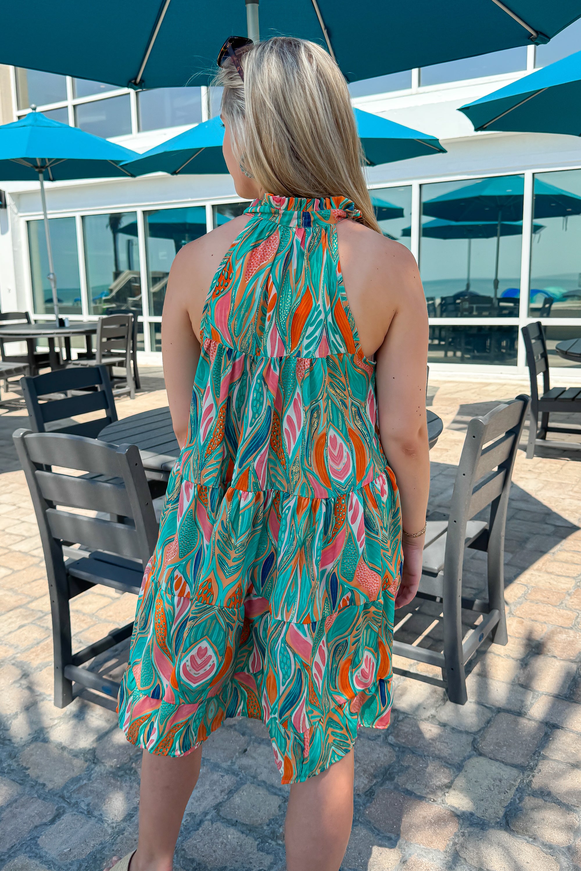 Mahi Sea Foam Green Patterned Mini Dress