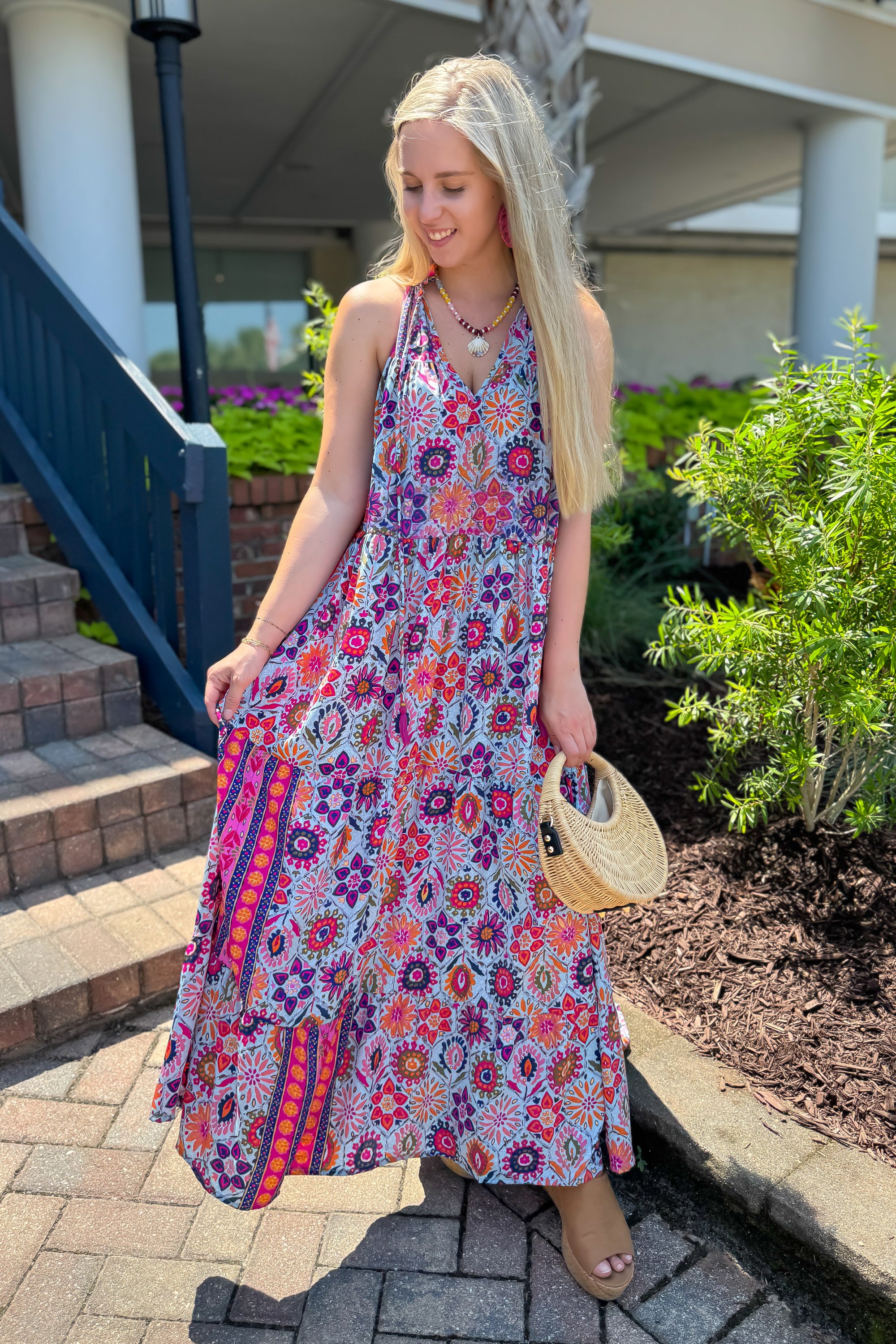 Boho Floral Purple Tiered Maxi Dress
