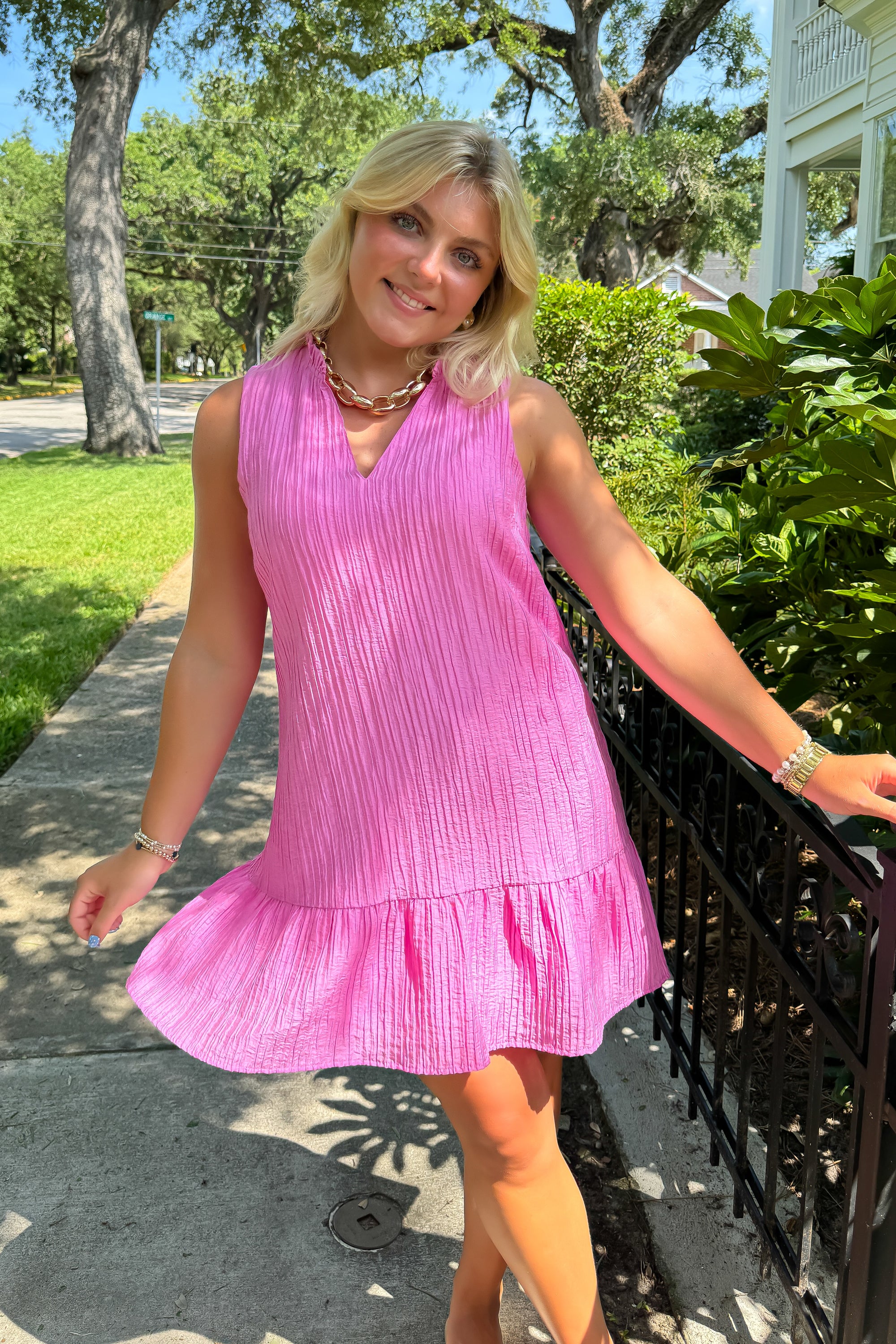 THML Pink Textured Sleeveless Dress
