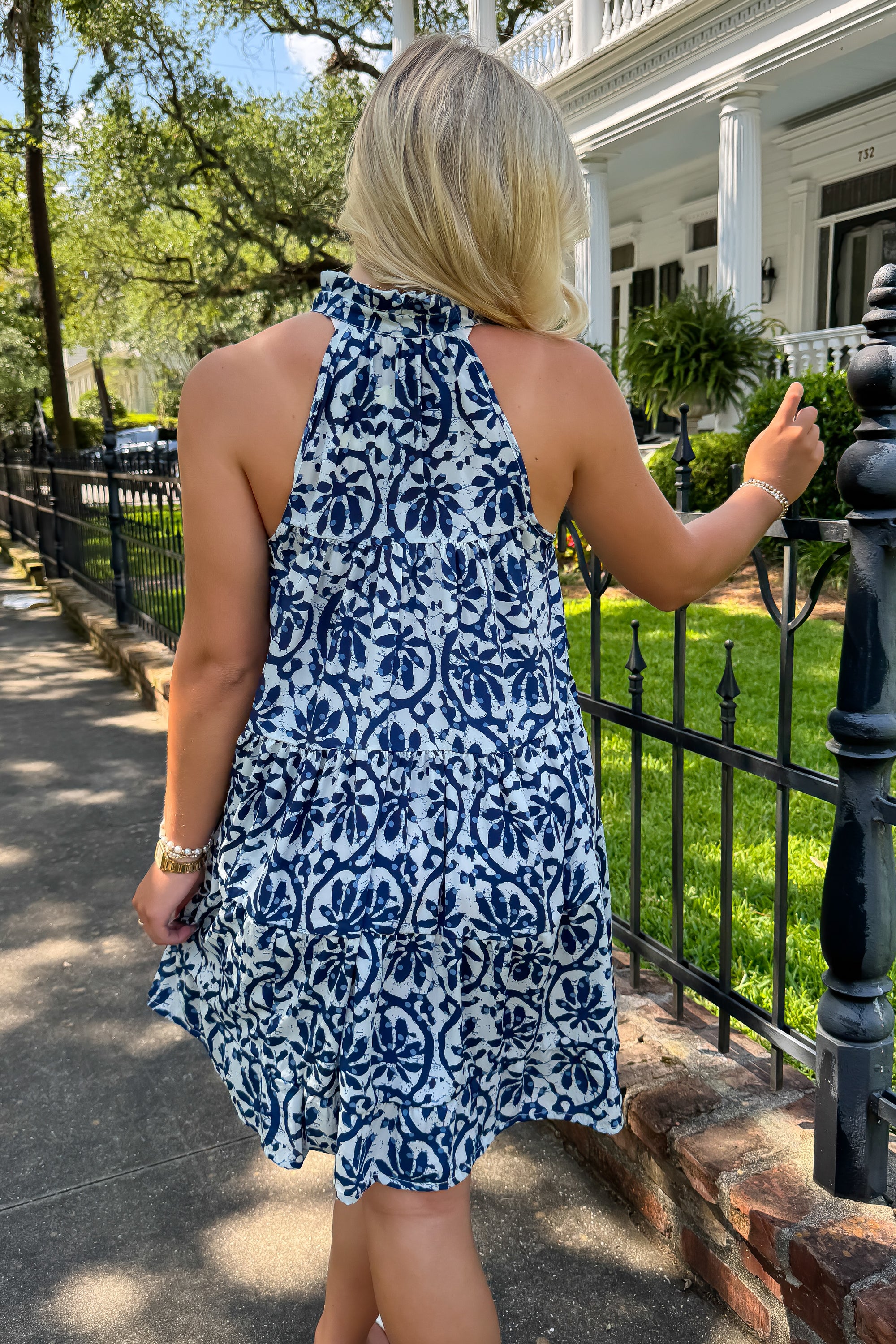 Sailor Blue Floral V Neck Mini Dress