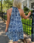 Sailor Blue Floral V Neck Mini Dress