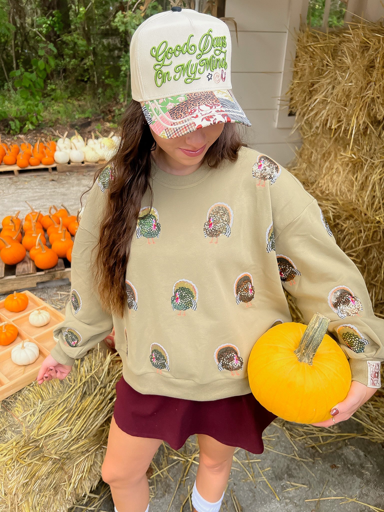 Queen of Sparkles Olive Green Scatter Turkey Sweatshirt