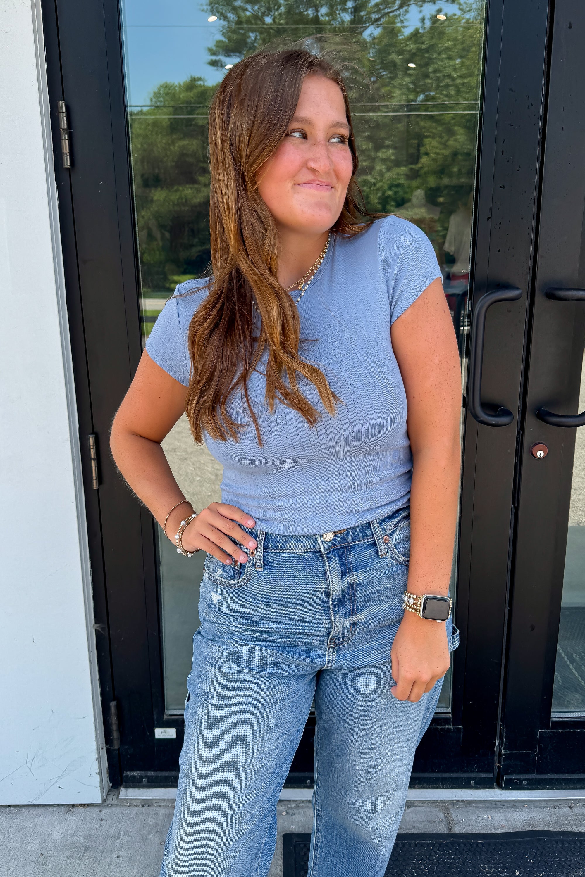 Free People Soft Chambray Wait a Minute Baby Tee