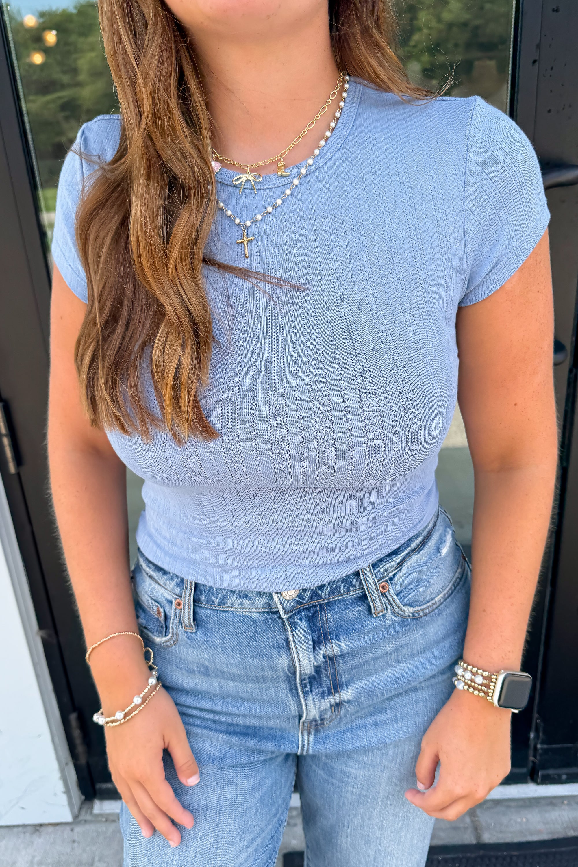 Free People Soft Chambray Wait a Minute Baby Tee