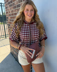 Burgundy Checkered Short Sleeve Sweater