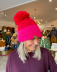 Red & Pink Pom Pom Beanie