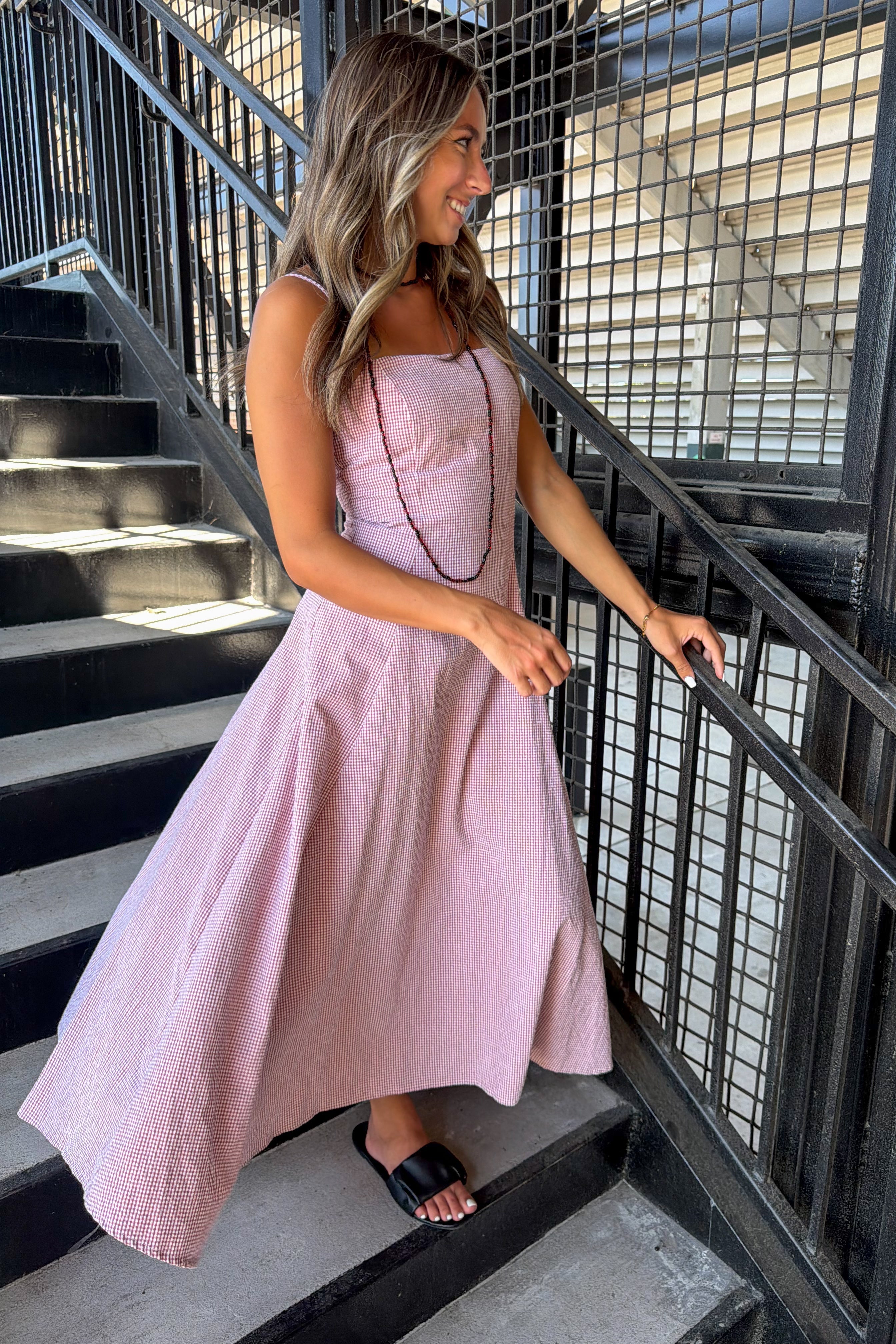 August Gingham Midi Dress | Burgundy Game Day Dress