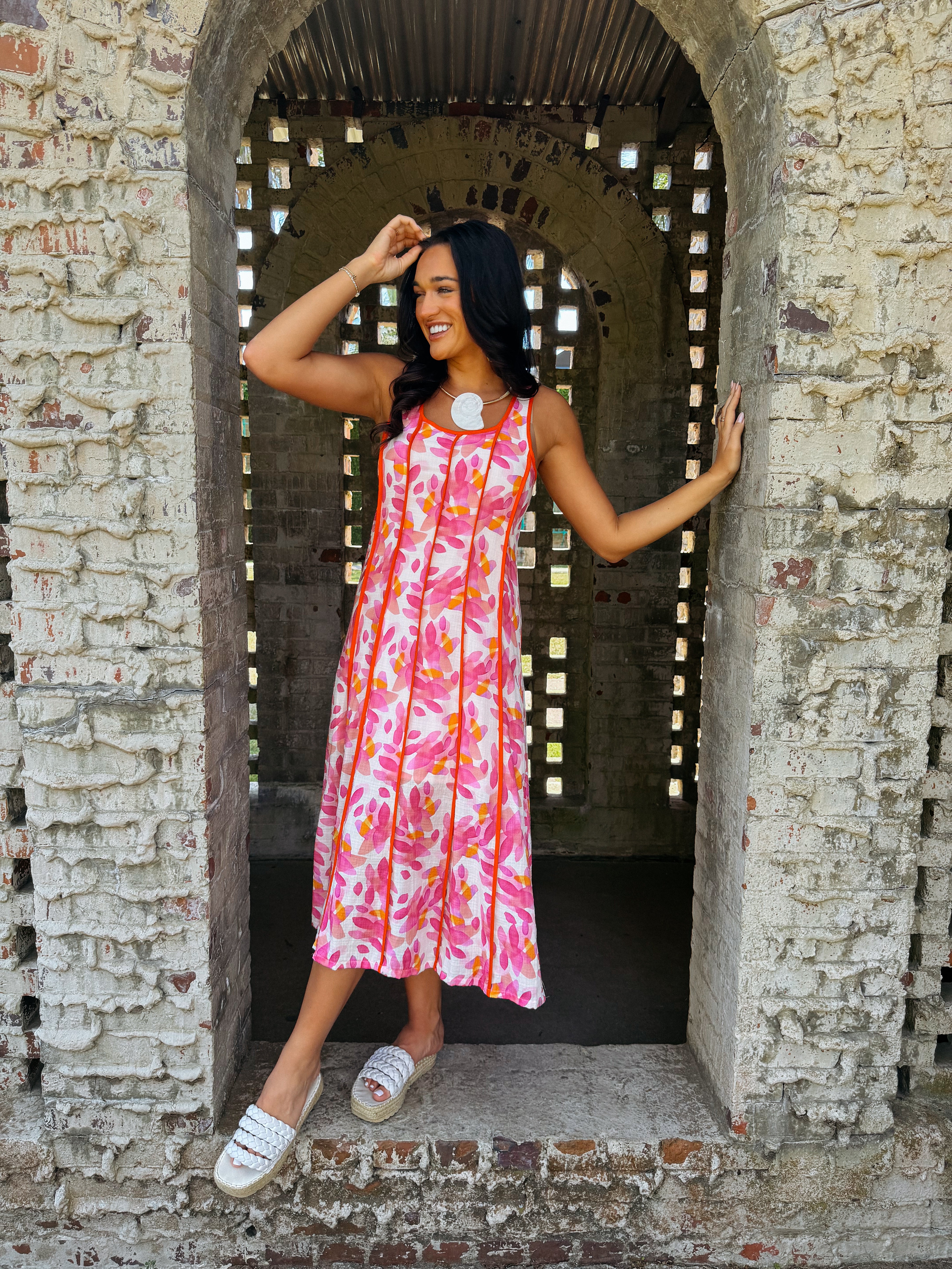 THML Fiesta Nights Hot Pink Midi Dress | Piped Detail Statement Style L. Mae Boutique THML Fiesta Nights Hot Pink Midi Dress | Piped Detail Statement Style L. Mae Boutique