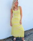 Citrus Breeze Lime Stripe Knit Sweater Dress