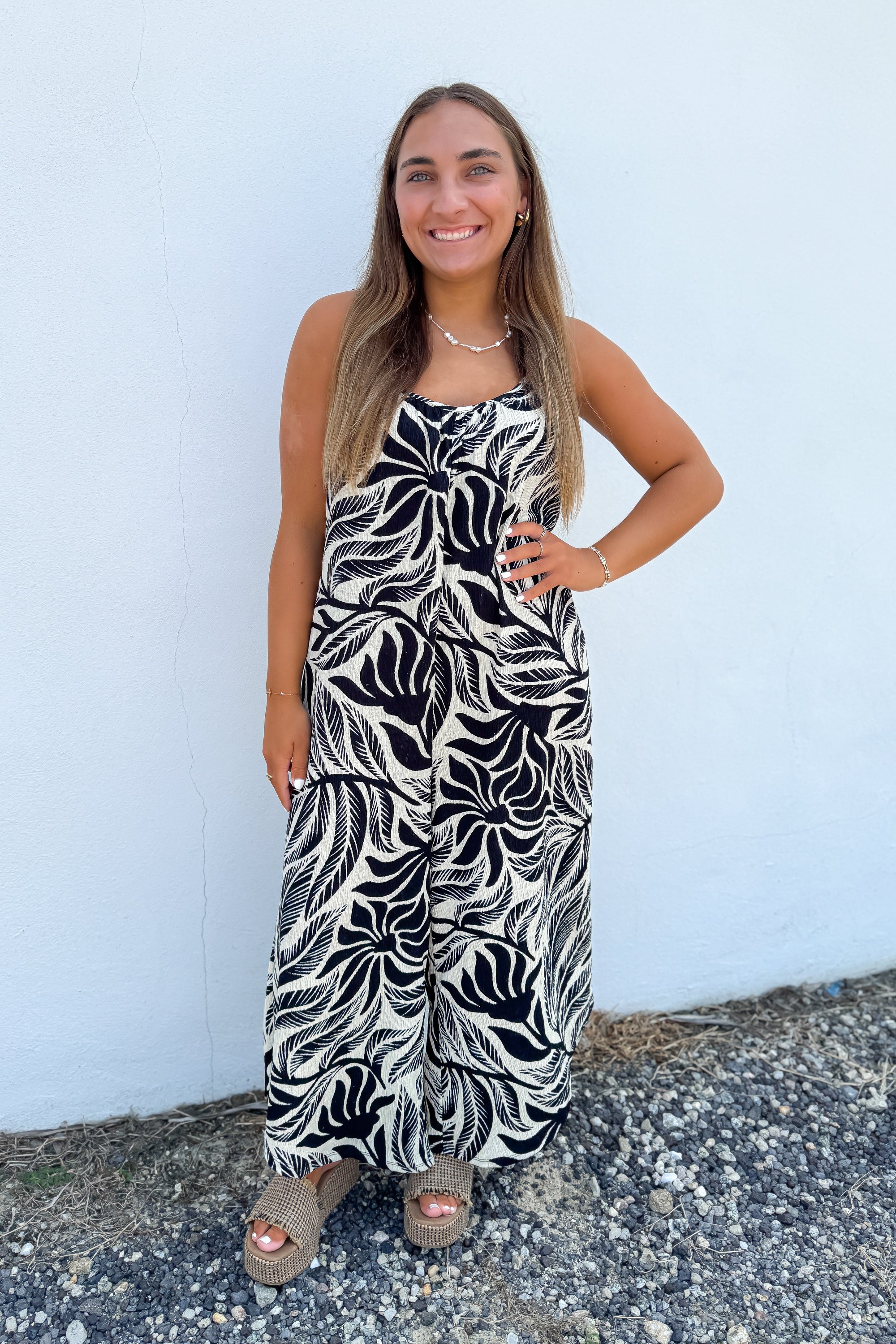 Z Supply Black And White Palm Jumpsuit