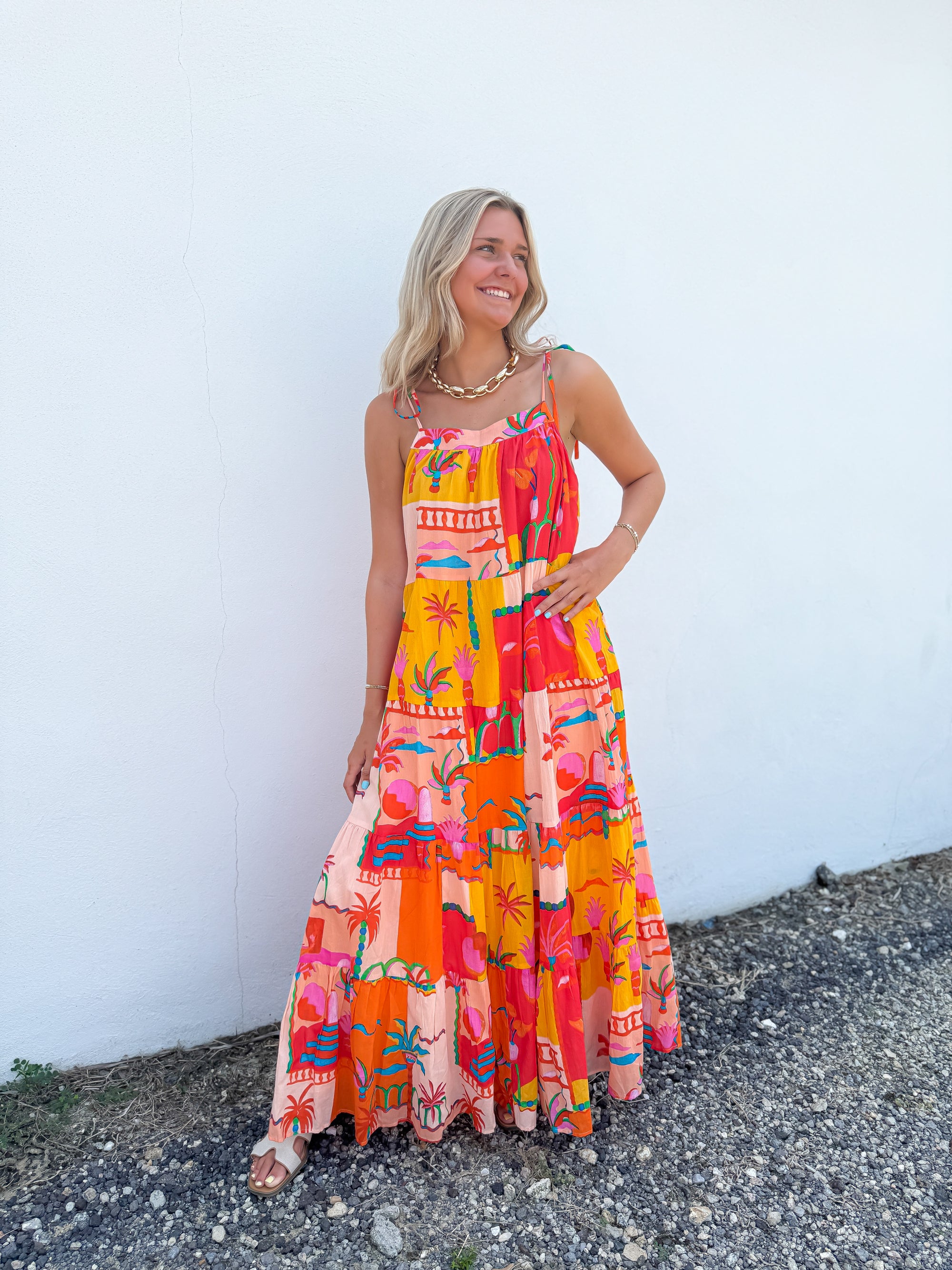 Island Escape Orange Tiered Maxi Dress