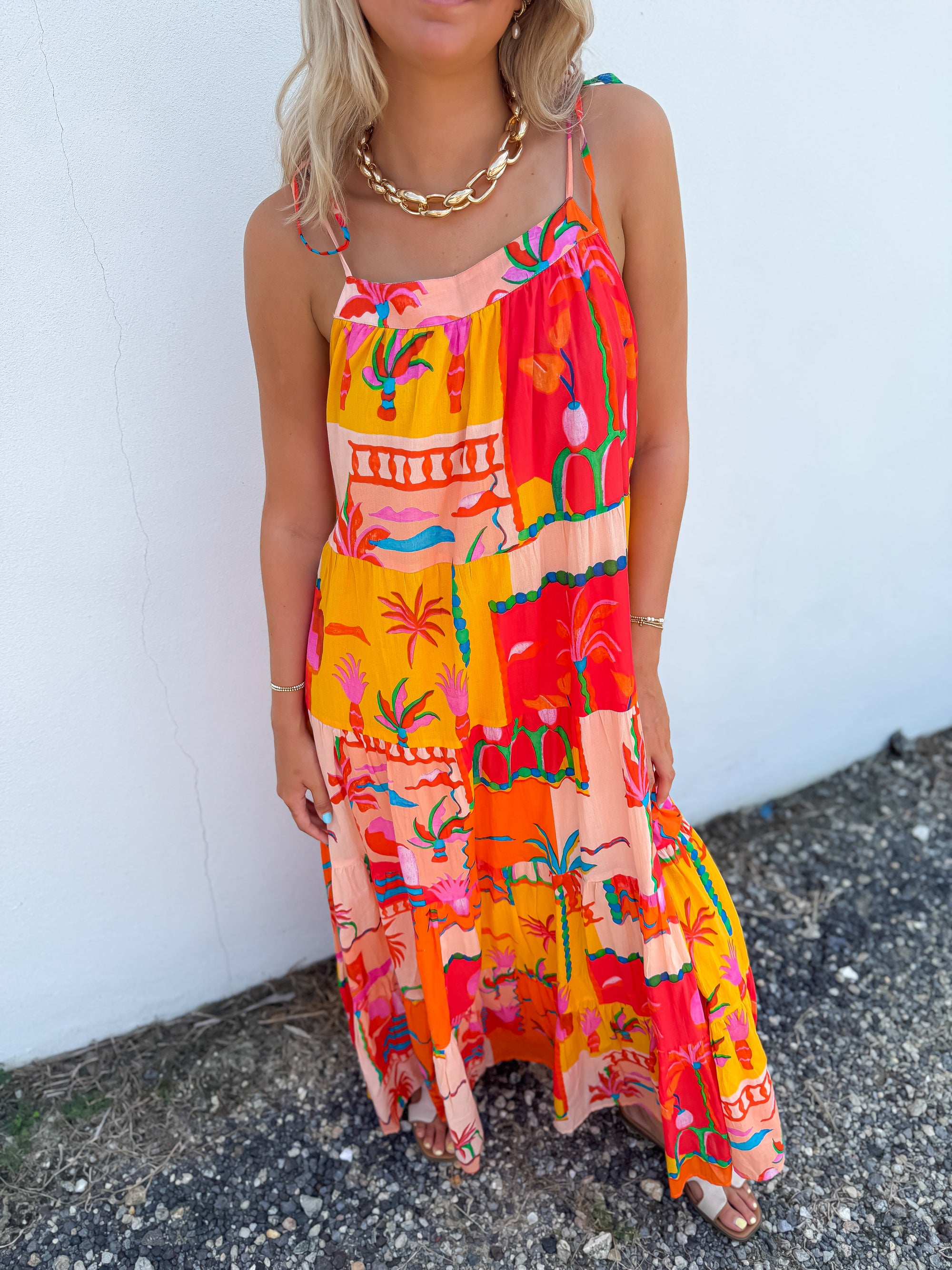 Island Escape Orange Tiered Maxi Dress