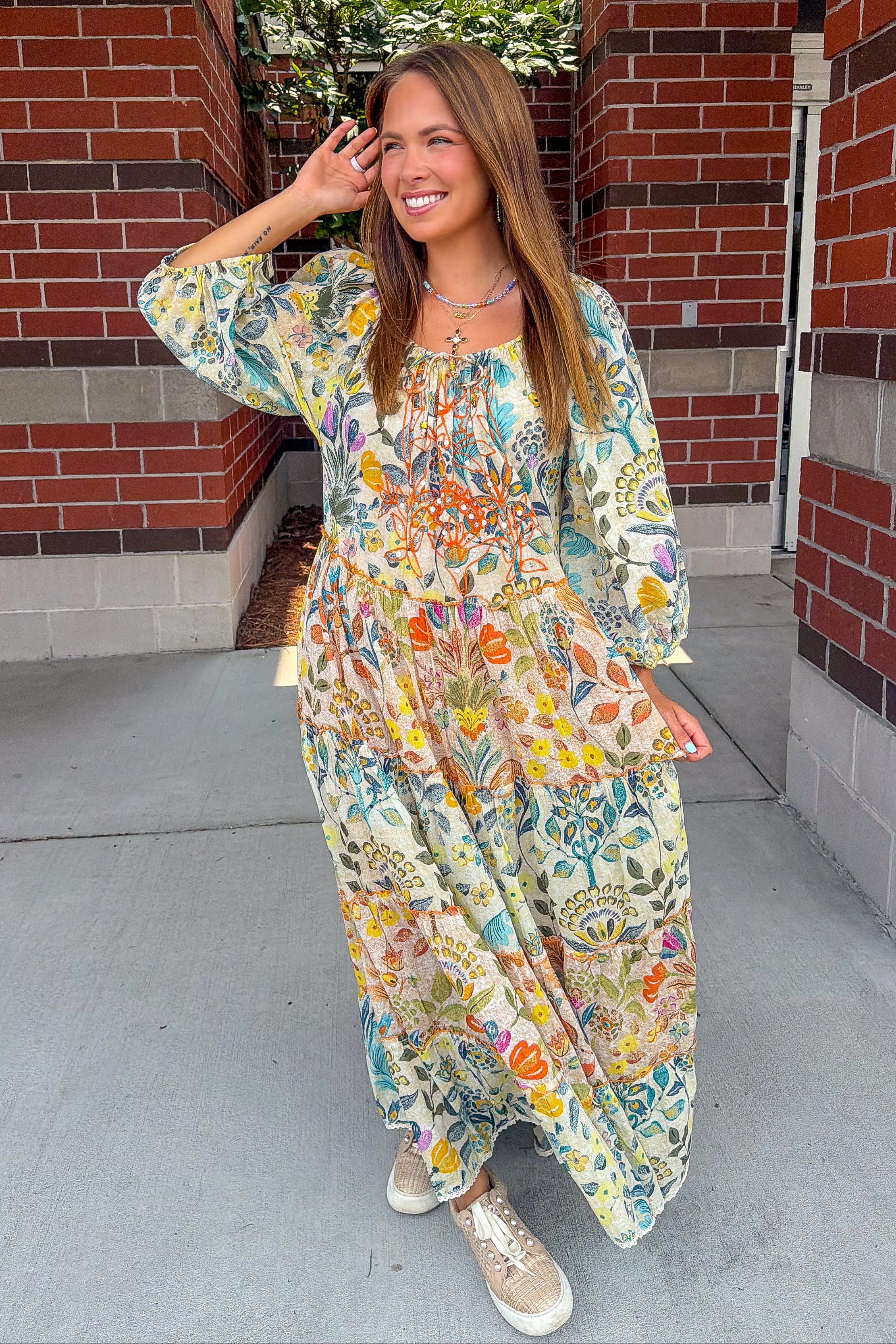 Bohemian Atelier Floral Embroidered Maxi Dress