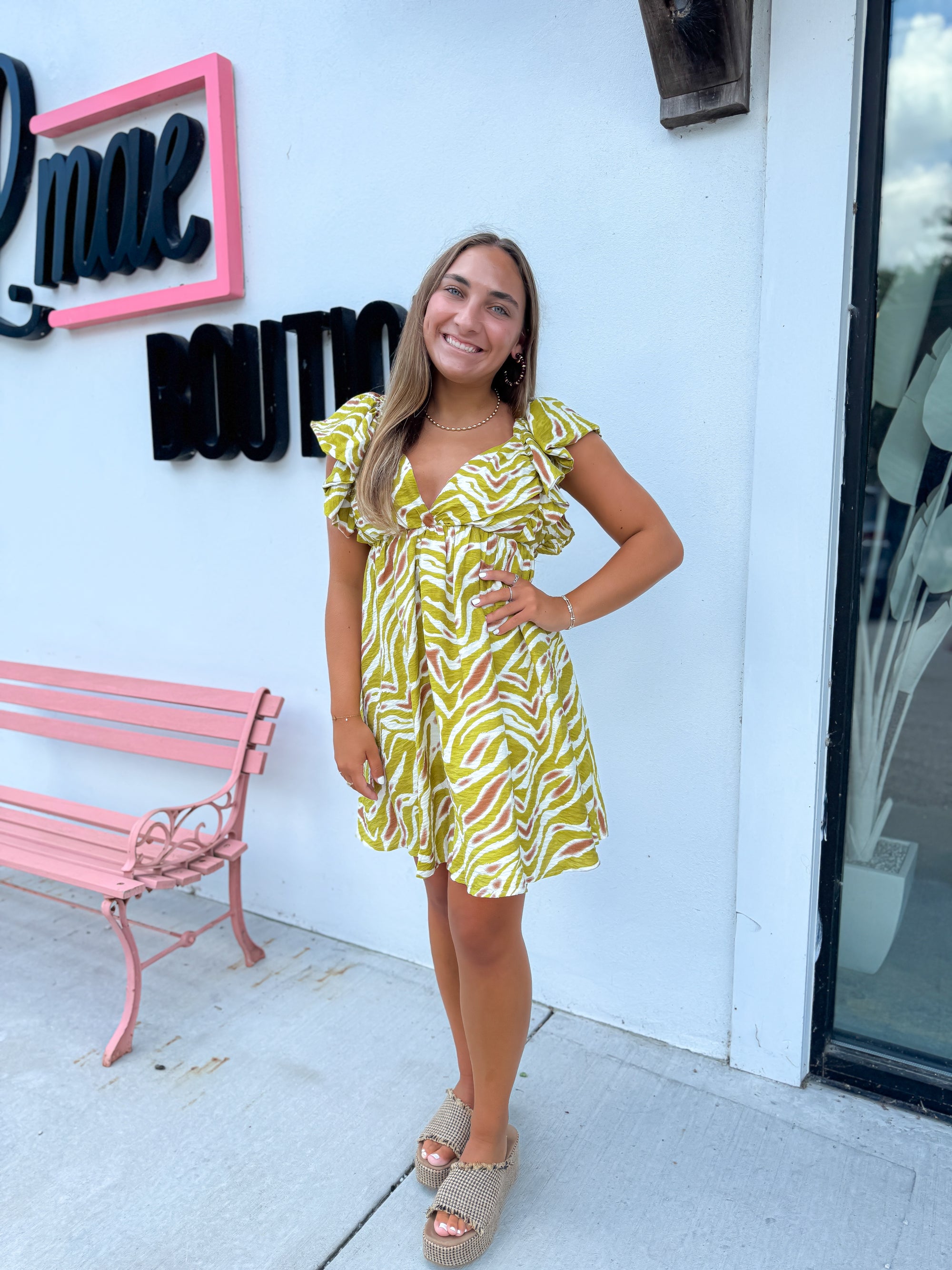 The Sahara Yellow Printed Tie Back Mini Dress