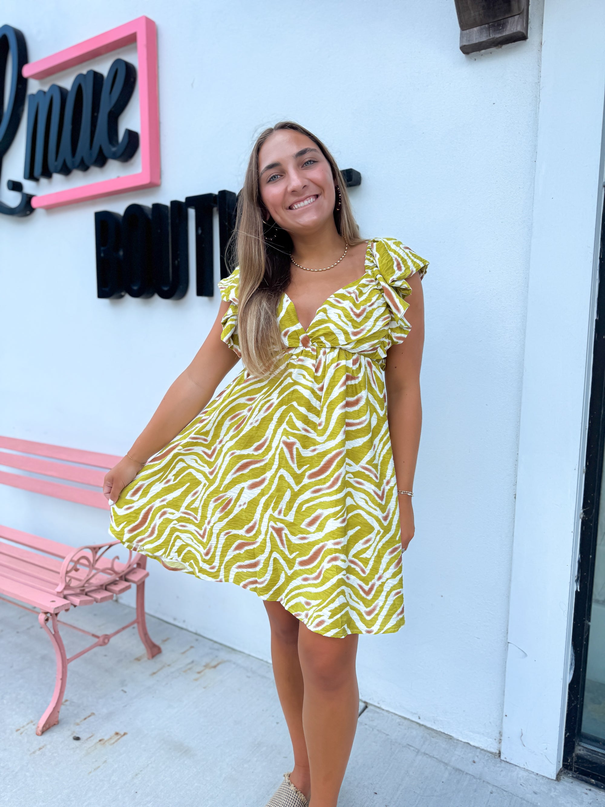 The Sahara Yellow Printed Tie Back Mini Dress