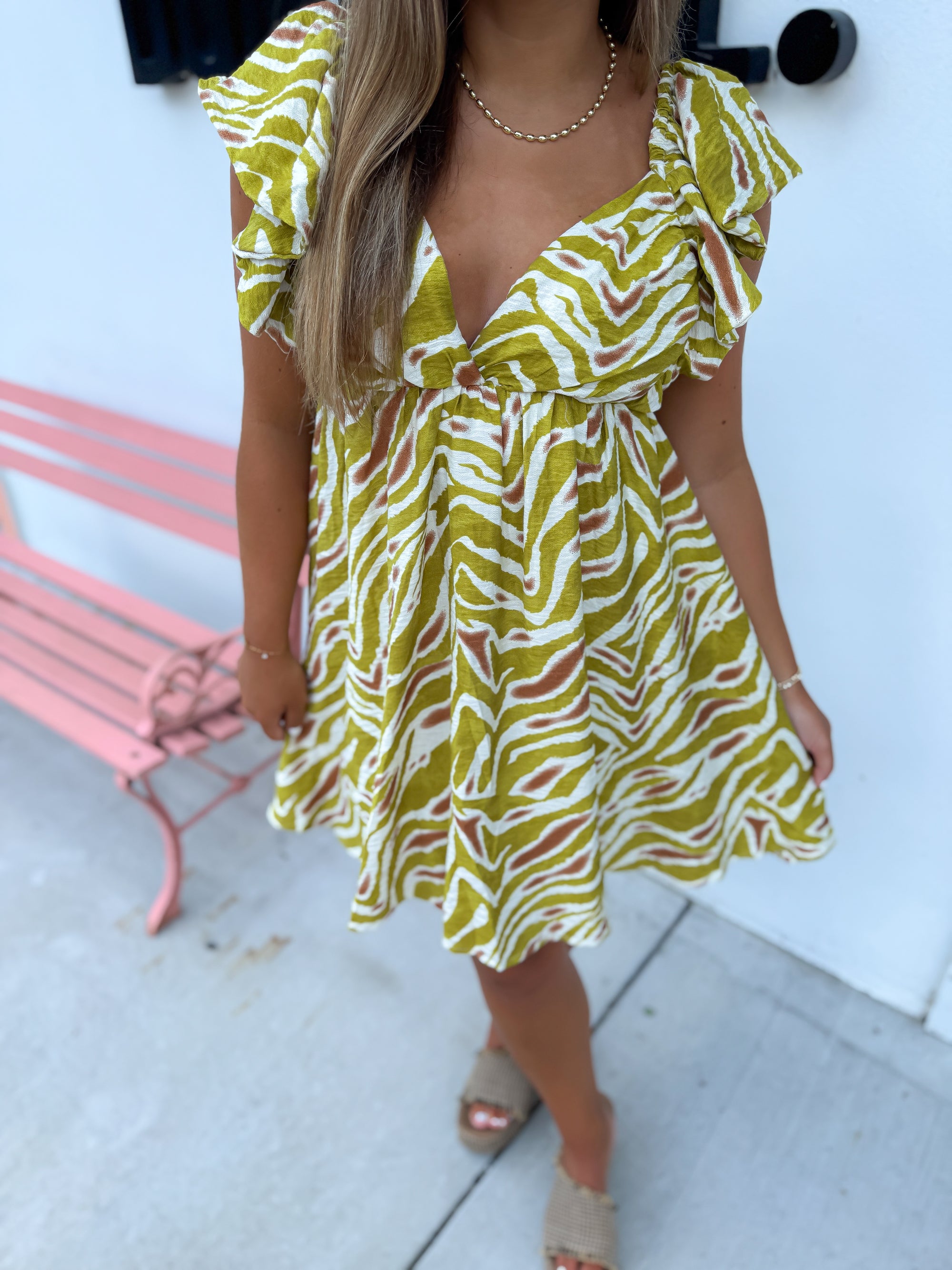 The Sahara Yellow Printed Tie Back Mini Dress