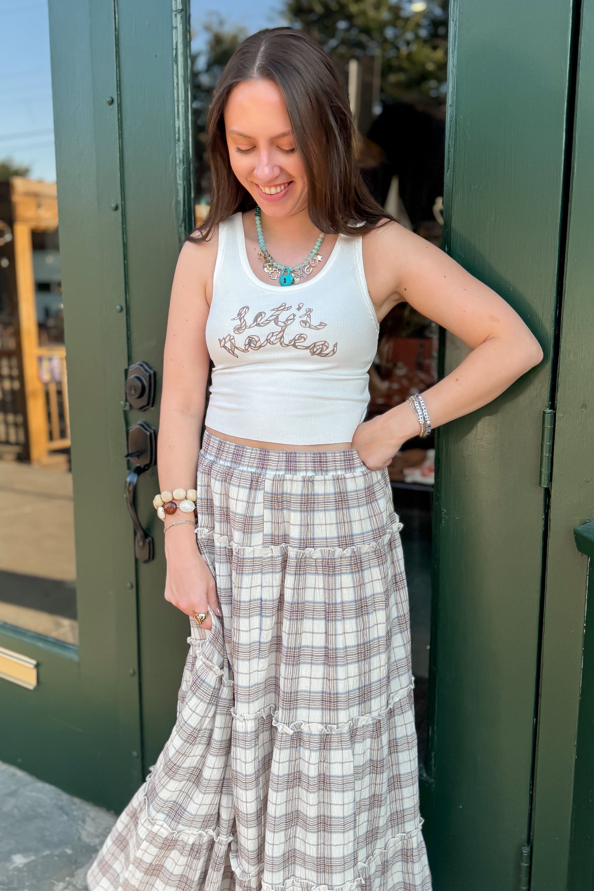 Let's Rodeo White Ribbed Baby Tank