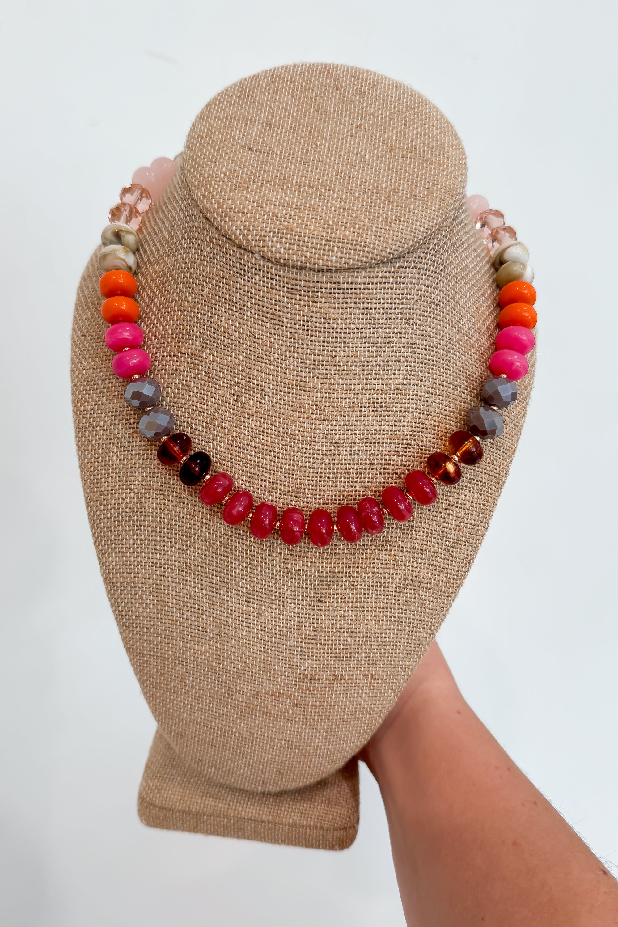 Fuchsia Glass Stone Beaded Necklace
