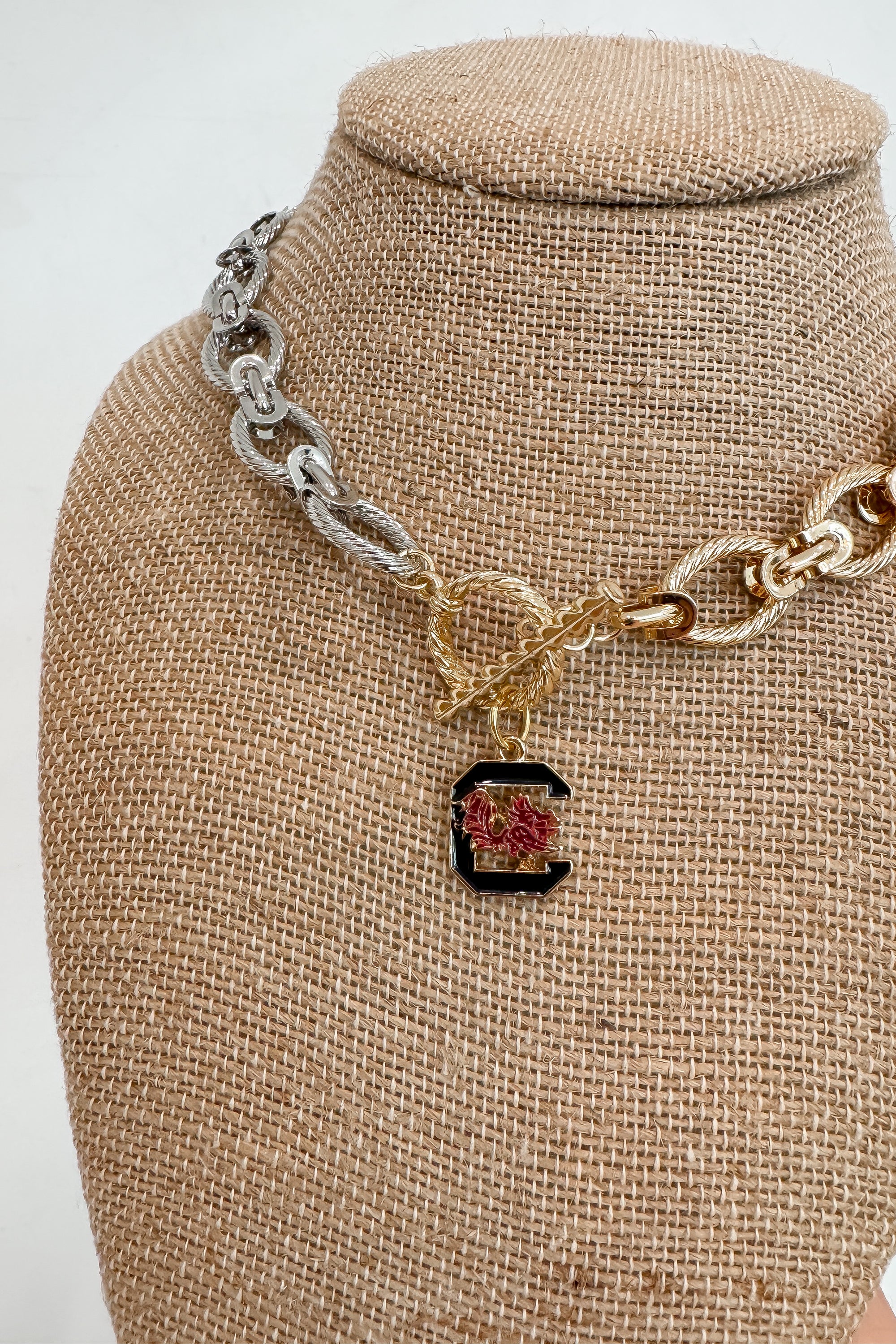 Gold & Silver Necklace - USC Gamecock Toggle features a bold two-tone chain with a USC Gamecock charm, perfect for spirited jewelry lovers.