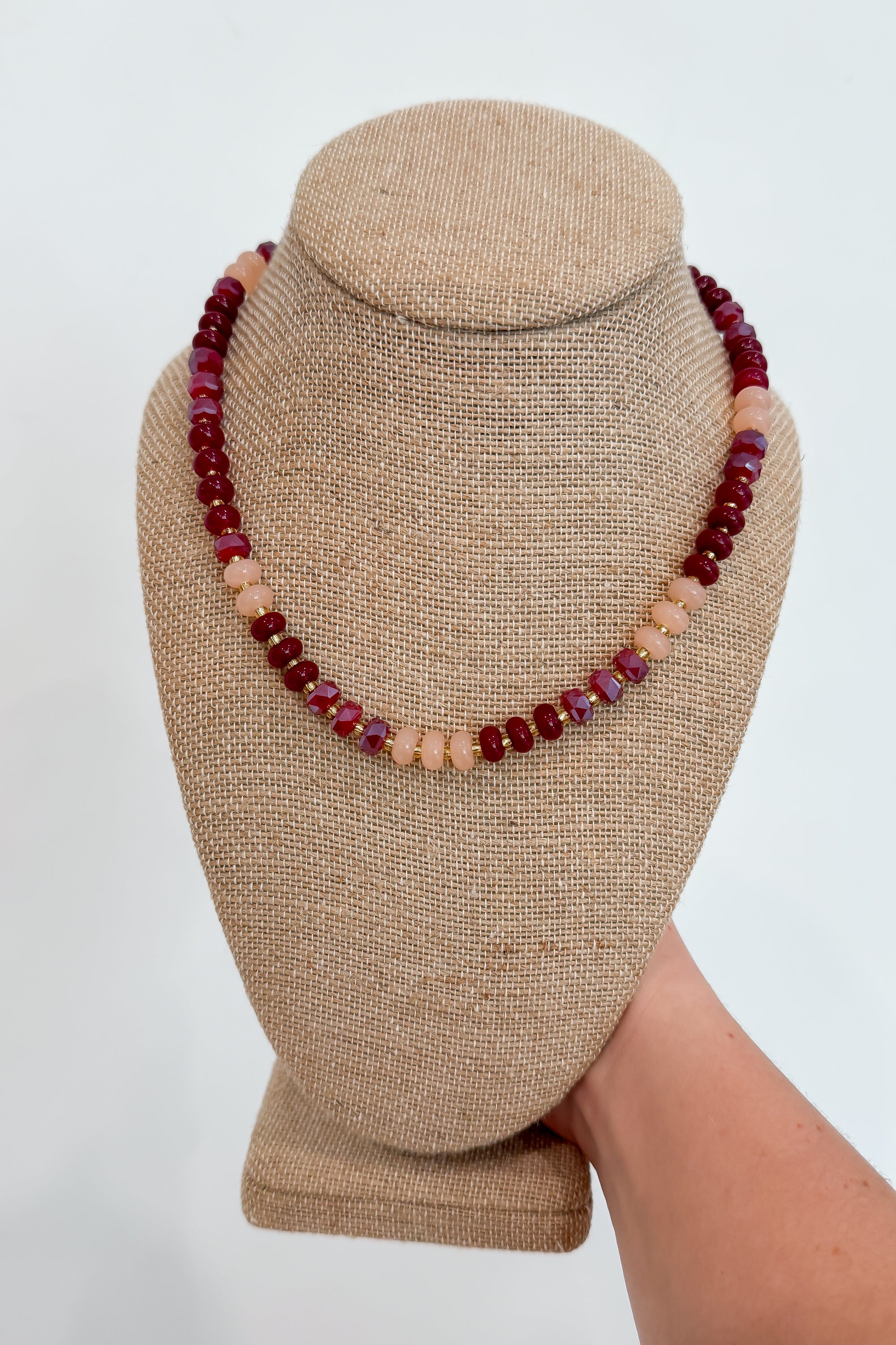 Burgundy & Pink Beaded Necklace