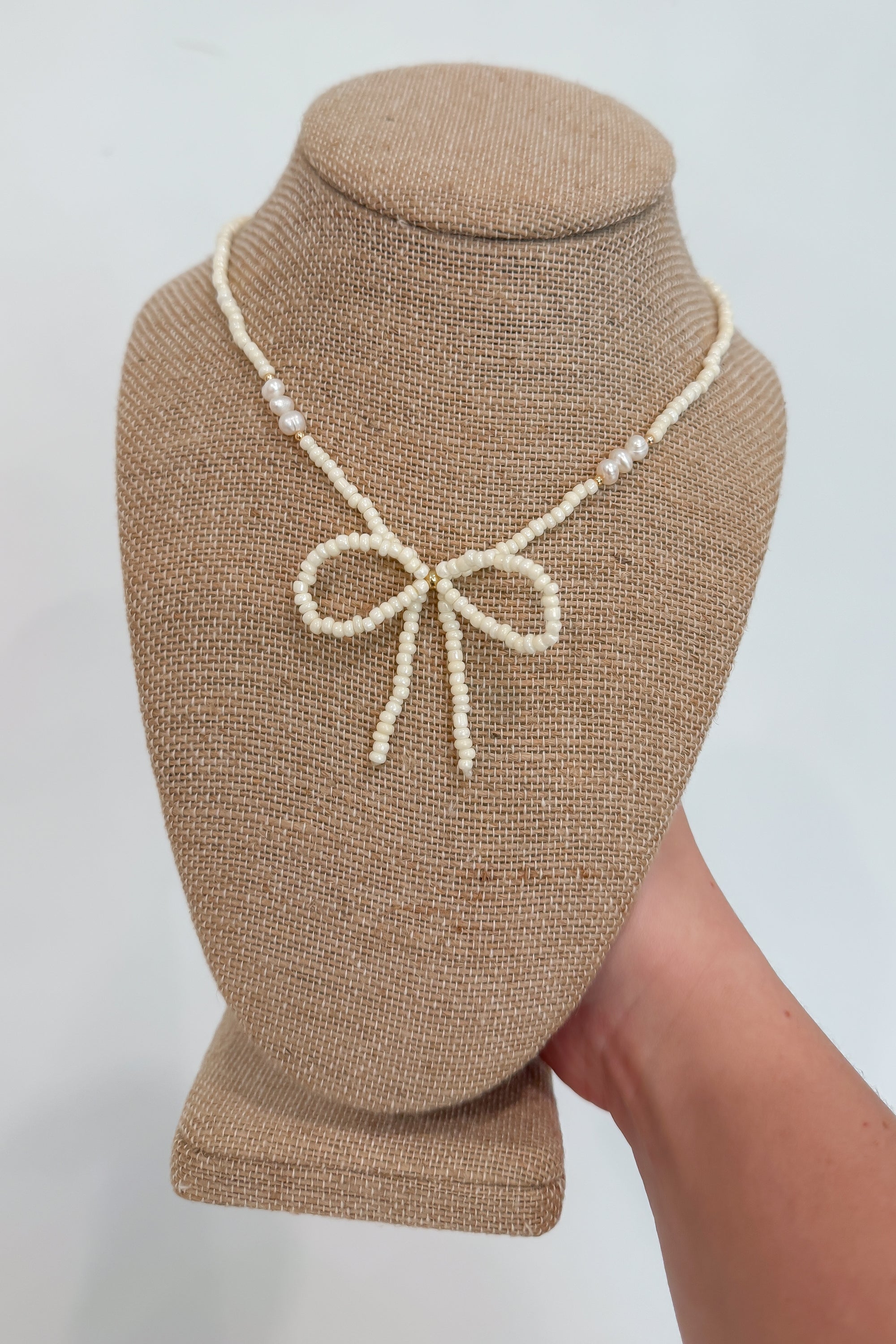 Claire Ivory Beaded Bow Necklace