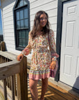 Clyvedon Cream Floral Patterned Mini Dress