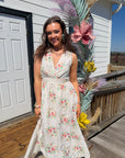 Spring Soirée White Floral Midi Dress
