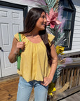 Buttercup Yellow Gingham Puff Sleeve Blouse