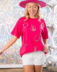 In My Western Era Pink Sequin Tee-Tops-Blue B-L. Mae Boutique & Wild Mabel Clothing