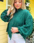 Jayne Green Lace Bubble Sleeve Blouse-Tops-Fate-L. Mae Boutique & Wild Mabel Clothing