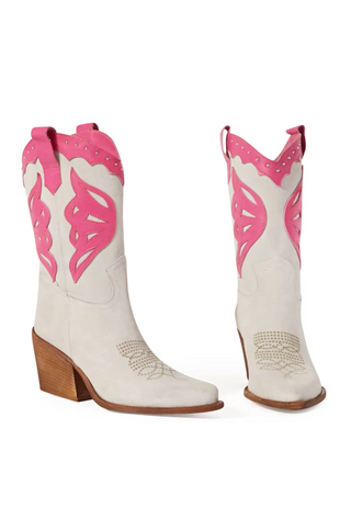 Jenna Texan Pink & White Cowboy Boots-Kali Shoes-L. Mae Boutique