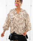 Khloe Animal Print Bubble Sleeve Blouse-Tops-Fate-L. Mae Boutique & Wild Mabel Clothing