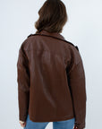 Stylish fall layering with brown leather jacket, kut from the kloth chocolate wren leather jacket