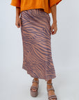 Tiger stripe midi skirt perfect for Clemson or LSU game day, patterned midi skirt for fall, satin midi skirt for fall