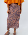 Fully lined satin midi skirt with purple tiger stripe pattern, clemson game day skirt, clemson tiger skirt, tiger print skirt for clemson game day