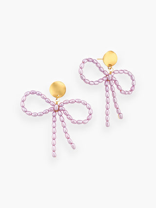 Lavender Pearl Bow Earrings-Golden Stella-L. Mae Boutique