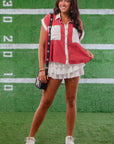 Leave It To Me Crimson & White Colorblock Button Down Shirt-Tops-Peach Love California-L. Mae Boutique & Wild Mabel Clothing