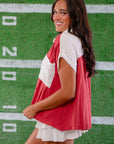 Leave It To Me Crimson & White Colorblock Button Down Shirt-Tops-Peach Love California-L. Mae Boutique & Wild Mabel Clothing