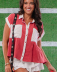 Leave It To Me Crimson & White Colorblock Button Down Shirt-Tops-Peach Love California-L. Mae Boutique & Wild Mabel Clothing