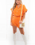 Let's Go Girls Orange Denim Gameday Romper-Onesies-idem ditto-L. Mae Boutique & Wild Mabel Clothing