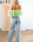 Lime Green Strapless Tulle Crop Top-Tops-idem ditto-L. Mae Boutique & Wild Mabel Clothing
