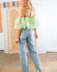 Lime Green Strapless Tulle Crop Top-Tops-idem ditto-L. Mae Boutique & Wild Mabel Clothing
